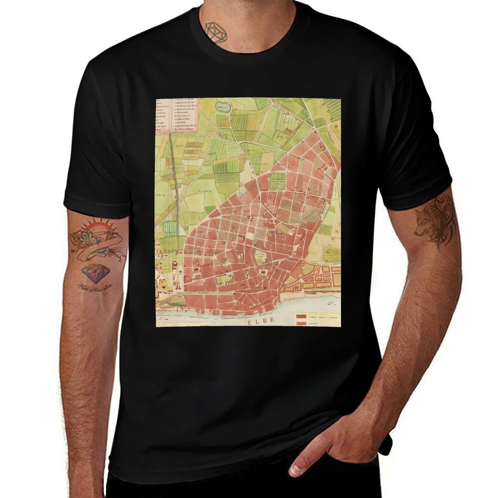 Men'S Fashion Hamburg - Vintage Altona Hamburg Map (1848) T-Shirt