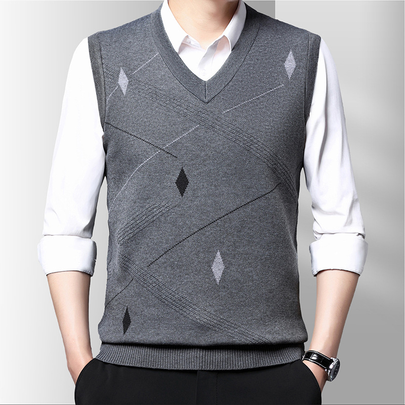 Men'S Fashion Korea - Spring New Casual Solid Jacquard Sleeveless