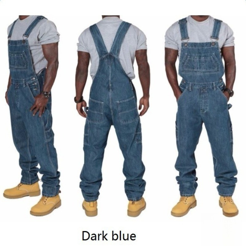 Men'S Fashion Loose Pants - Mens Ripped Denim Overalls with Suspenders