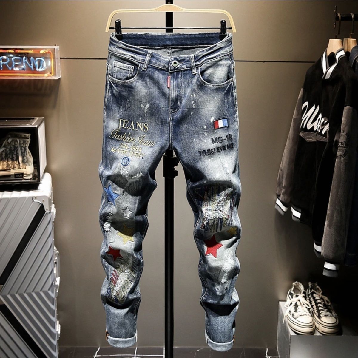Men'S Fashion Jeans 2025 - High-end American Heavy Industry Ripped Embroidered