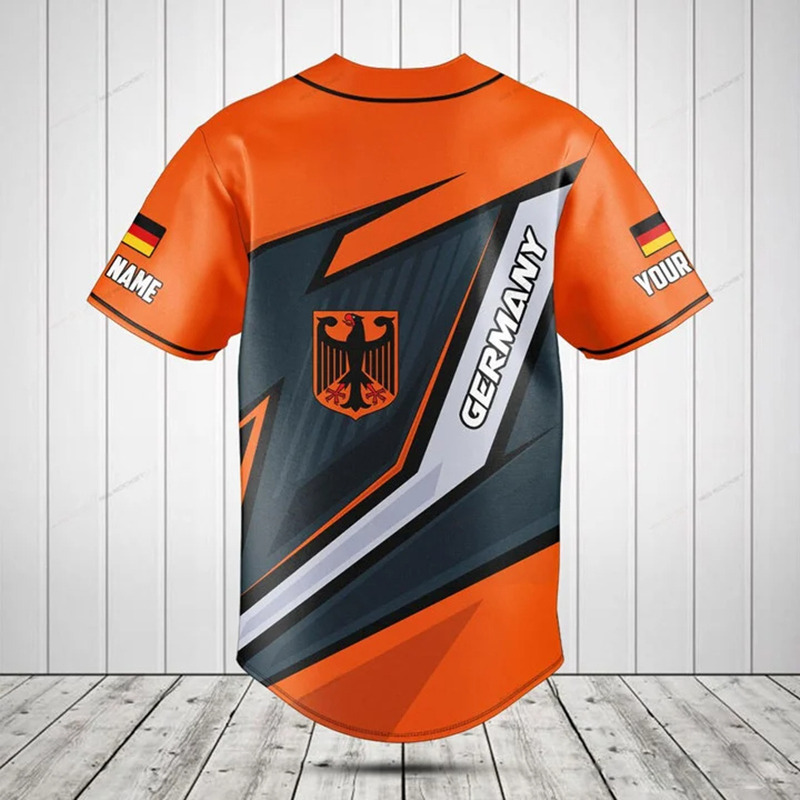 Mens Fashion Baseball Jersey - Personalized Germany Shield Graphic Button Shirt