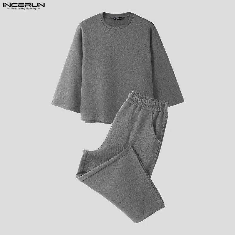 INCERUN Men Sets Solid Color B - Men'S Fashion Loose Pants review and price