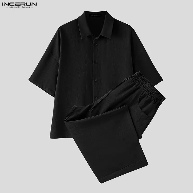 INCERUN Men's Sets Solid Lapel - Men'S Fashion Loose Pants review and price