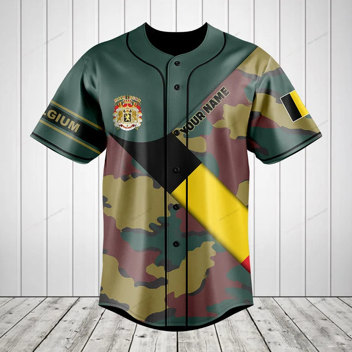 Custom Name Belgium Flag Camou - Mens Fashion Baseball Jersey review and price