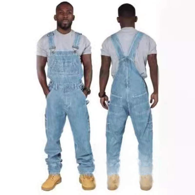 Mens Ripped Denim Overalls wit - Men'S Fashion Loose Pants review and price