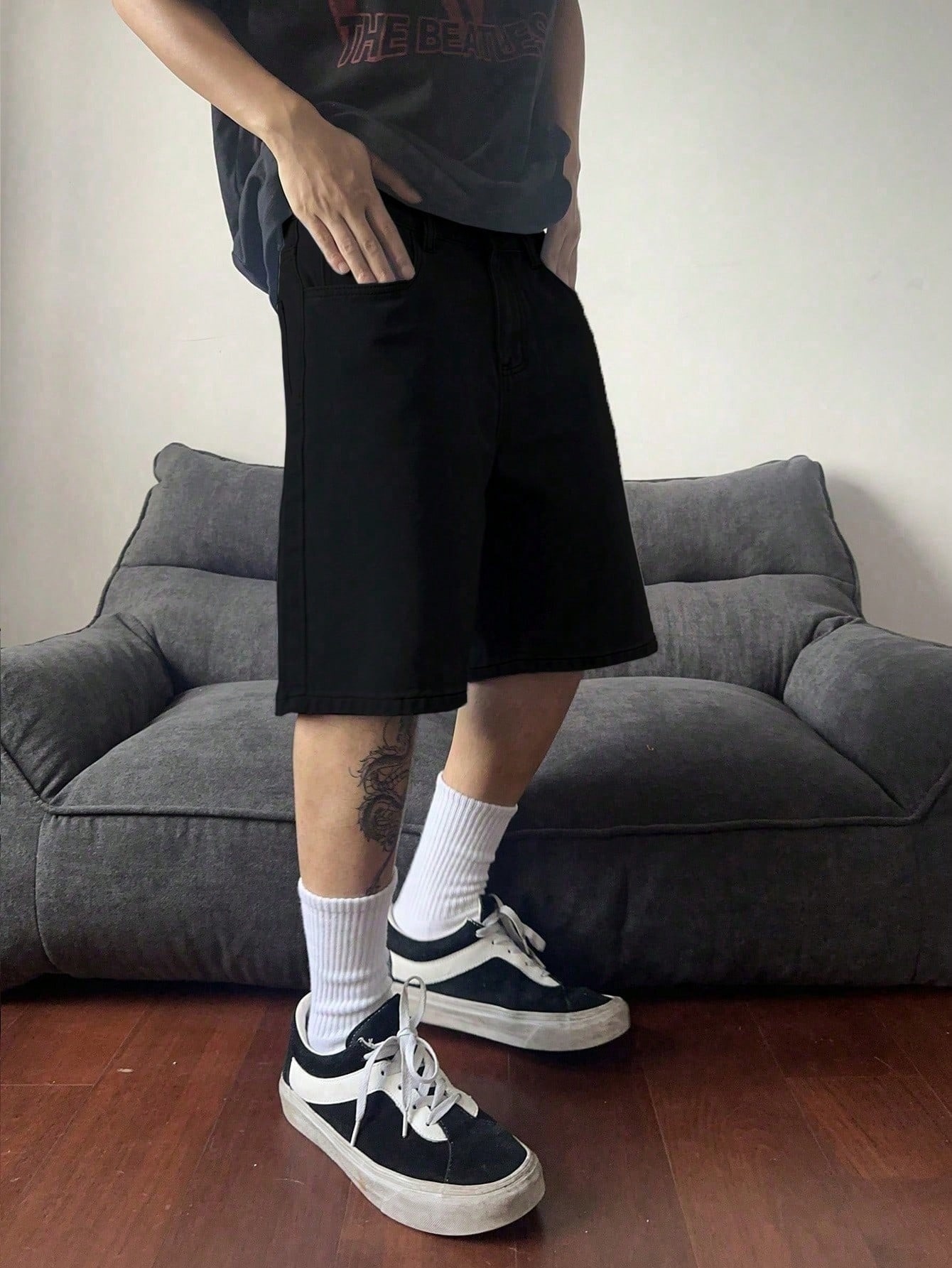 Classic solid black non stretc - Men'S Fashion Loose Pants review and price
