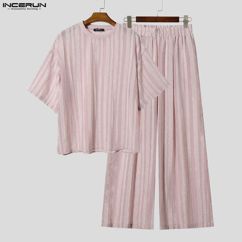 INCERUN Men's Sets Striped See - Men'S Fashion Loose Pants review and price