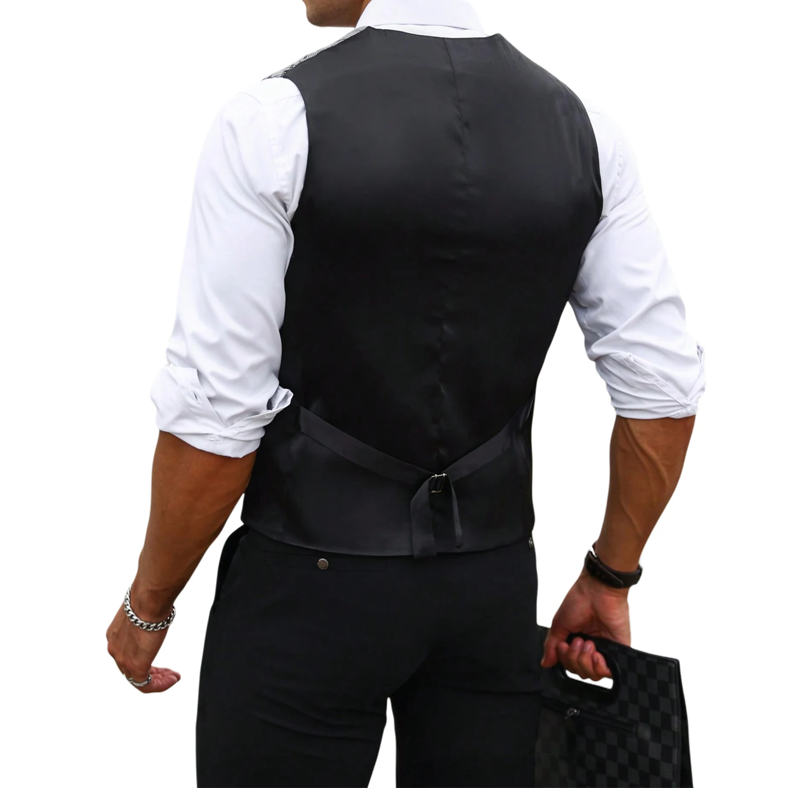 Men Grey Plaid Suit Vest Slim  - Formal Waistcoat Vest review and price