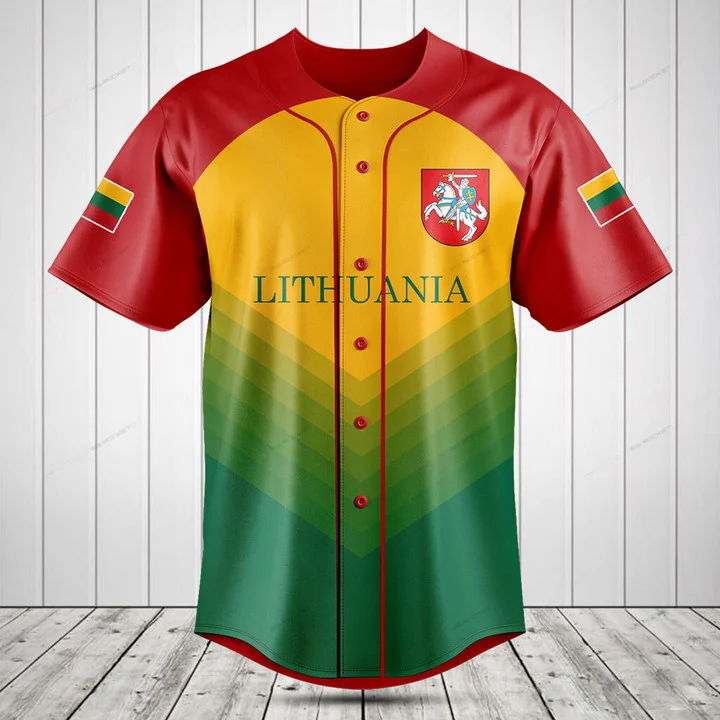 Custom Name Lithuania Flag Gra - Mens Fashion Baseball Jersey review and price